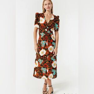 NWT RHODE MACI FLORAL PRINT MIDI DRESS SCARLET BLOSSOM SZ 4 S